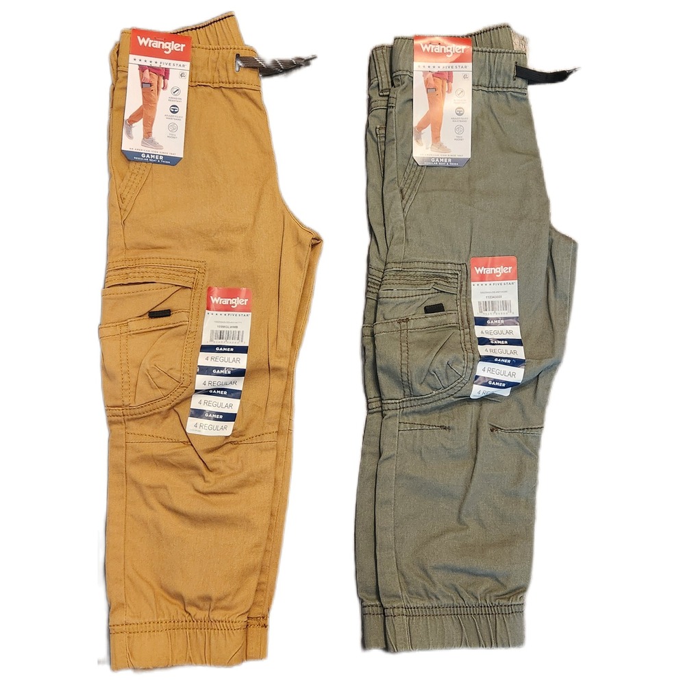 Wrangler Five Star Gamer Cargo Pants 2 Pack Tan Olive Green Boys 4 Regular NEW